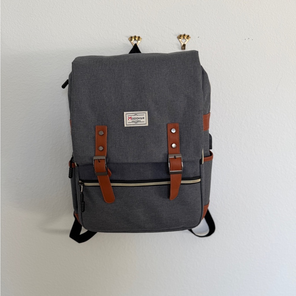 Gray and Brown Women's Backpack